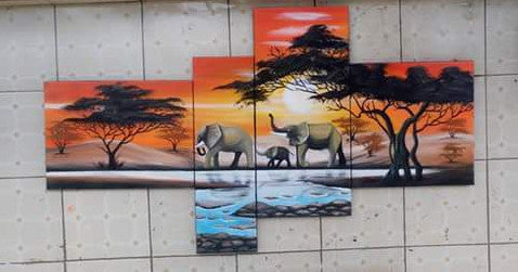 Hand Painted: Elephant Family - WallArtKenya- Art Kenya