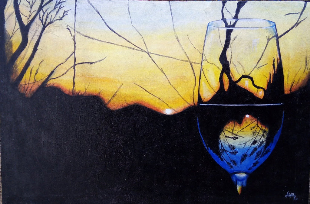 Hand Painted: Realism- Wine Glass at Sunset - WallArtKenya- Art Kenya
